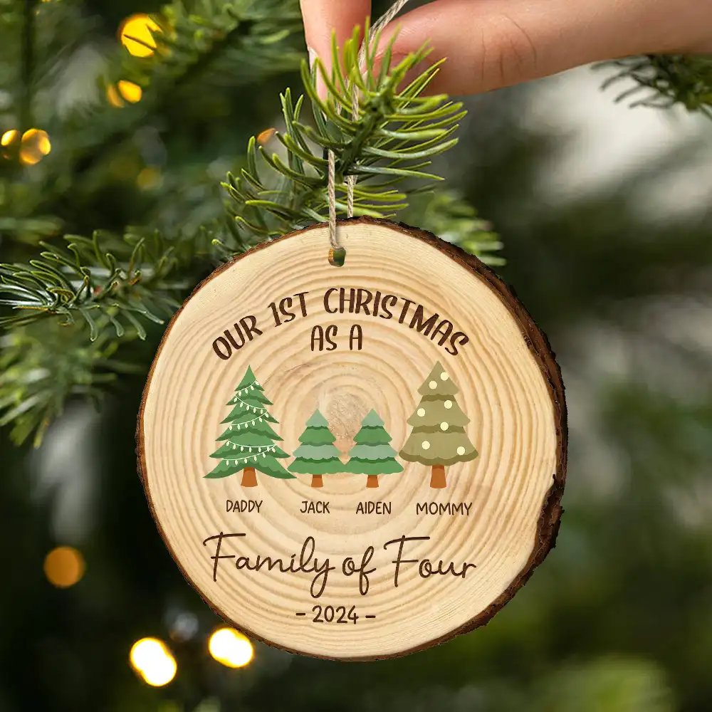 First Christmas As A Family Of Three - Personalized Wood Slice Ornament - Image 2