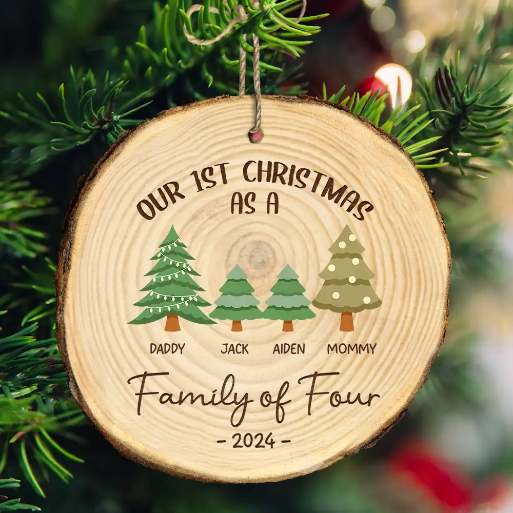 First Christmas As A Family Of Three - Personalized Wood Slice Ornament - Image 3