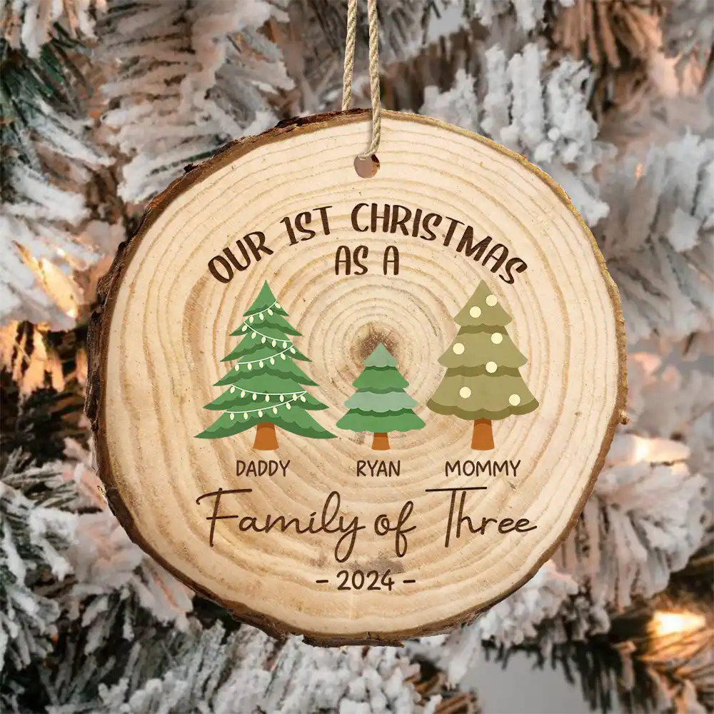 First Christmas As A Family Of Three - Personalized Wood Slice Ornament - Image 4