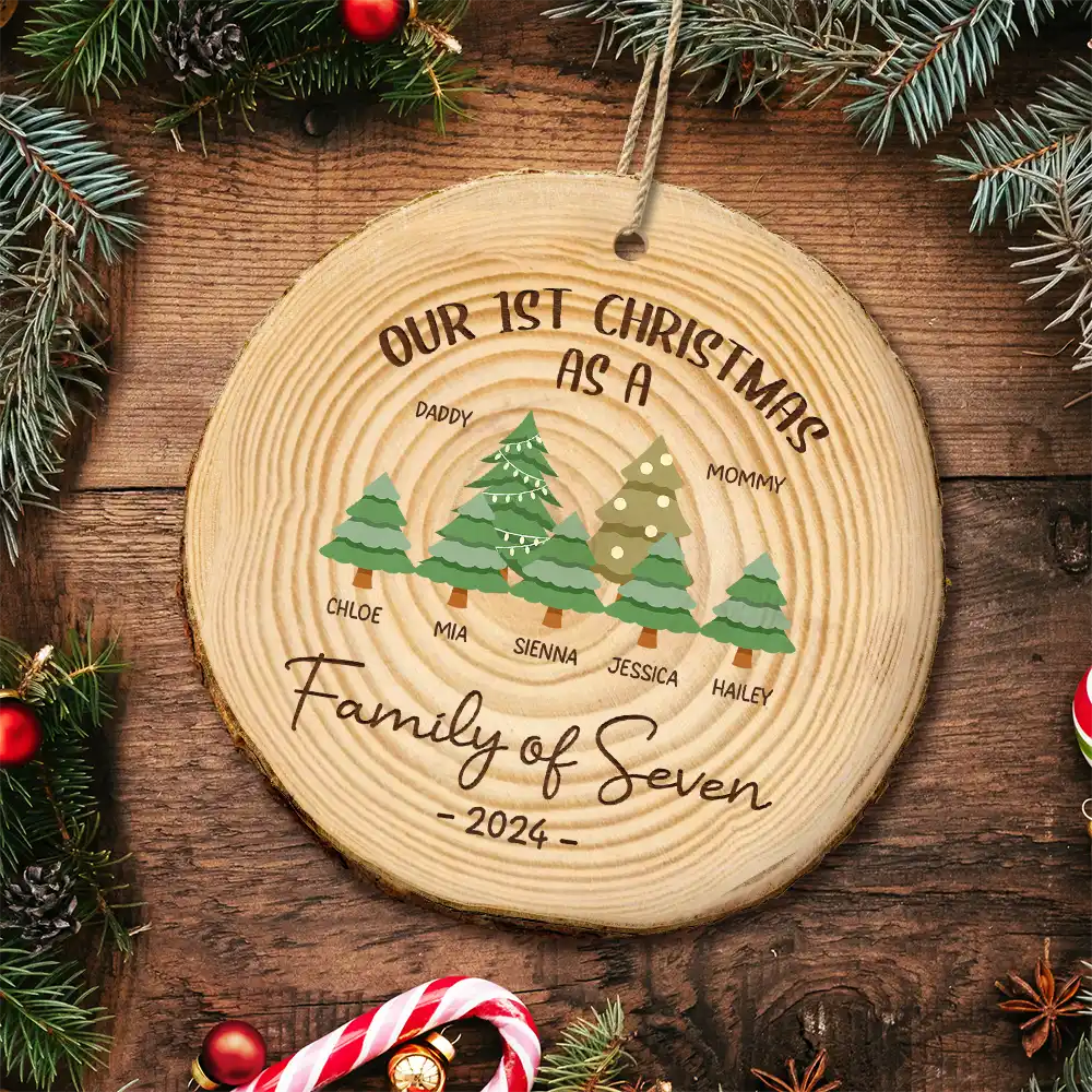 First Christmas As A Family Of Three - Personalized Wood Slice Ornament - Image 5