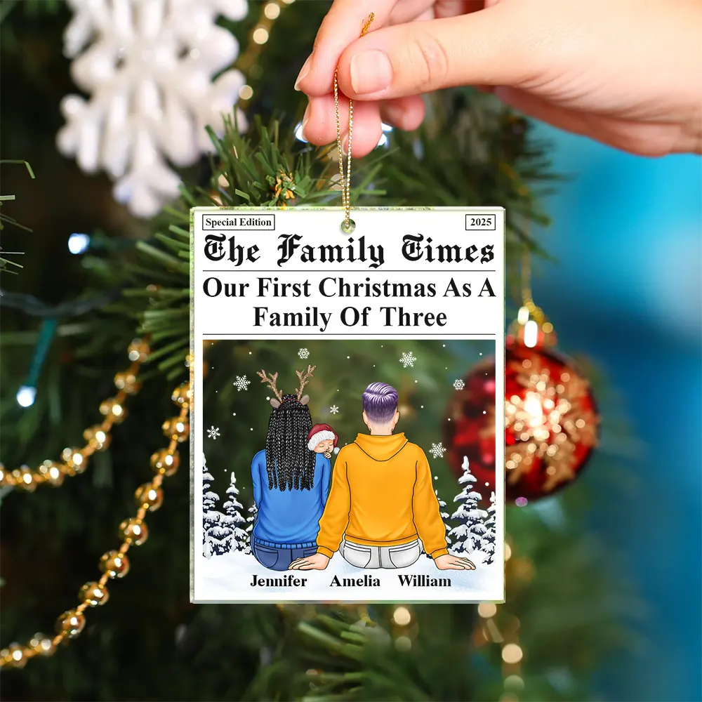First Christmas As A Family Of Three The Family Times - Personalized Custom Shaped Acrylic Ornament - Image 4