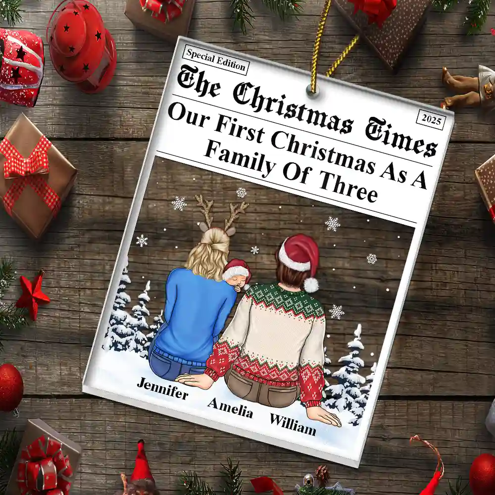 First Christmas As A Family Of Three The Family Times - Personalized Custom Shaped Acrylic Ornament - Image 5