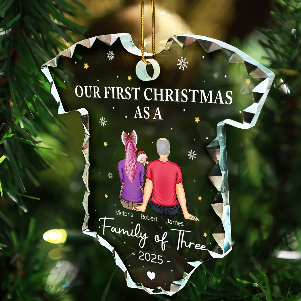First Christmas As A Family - Personalized Onesie Shaped Glass Ornament - Image 3