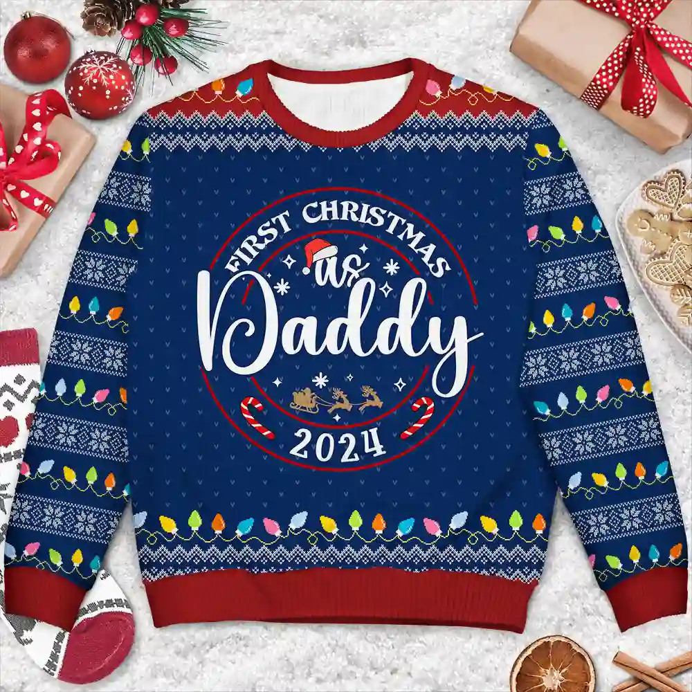 First Christmas As Christmas Family - Personalized Unisex Ugly Sweater - Image 3