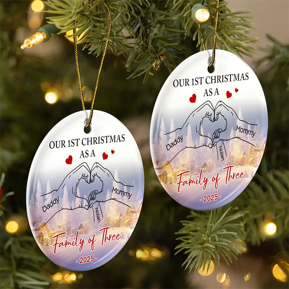 First Christmas As Family As - Personalized Circle Ceramic Ornament - Image 2