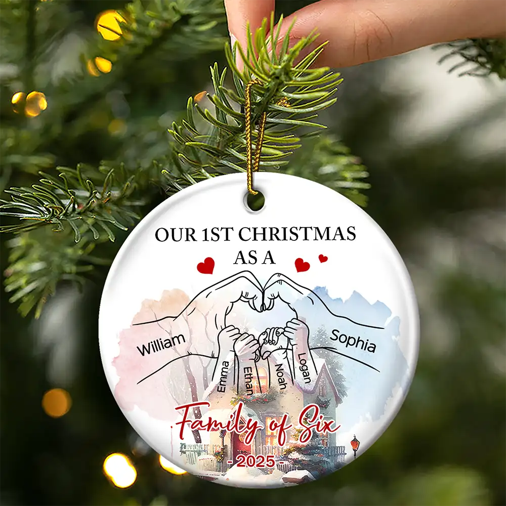 First Christmas As Family As - Personalized Circle Ceramic Ornament - Image 3
