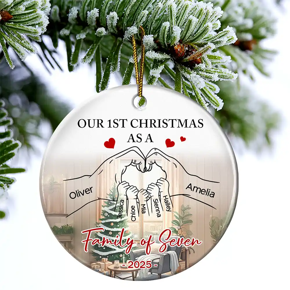 First Christmas As Family As - Personalized Circle Ceramic Ornament - Image 4