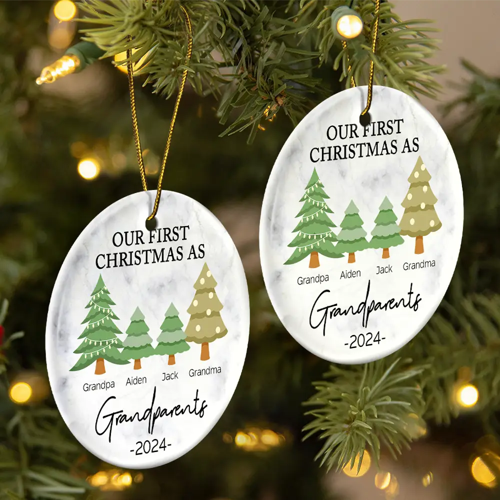First Christmas As Grandparents - Personalized Circle Ceramic Ornament - Image 2