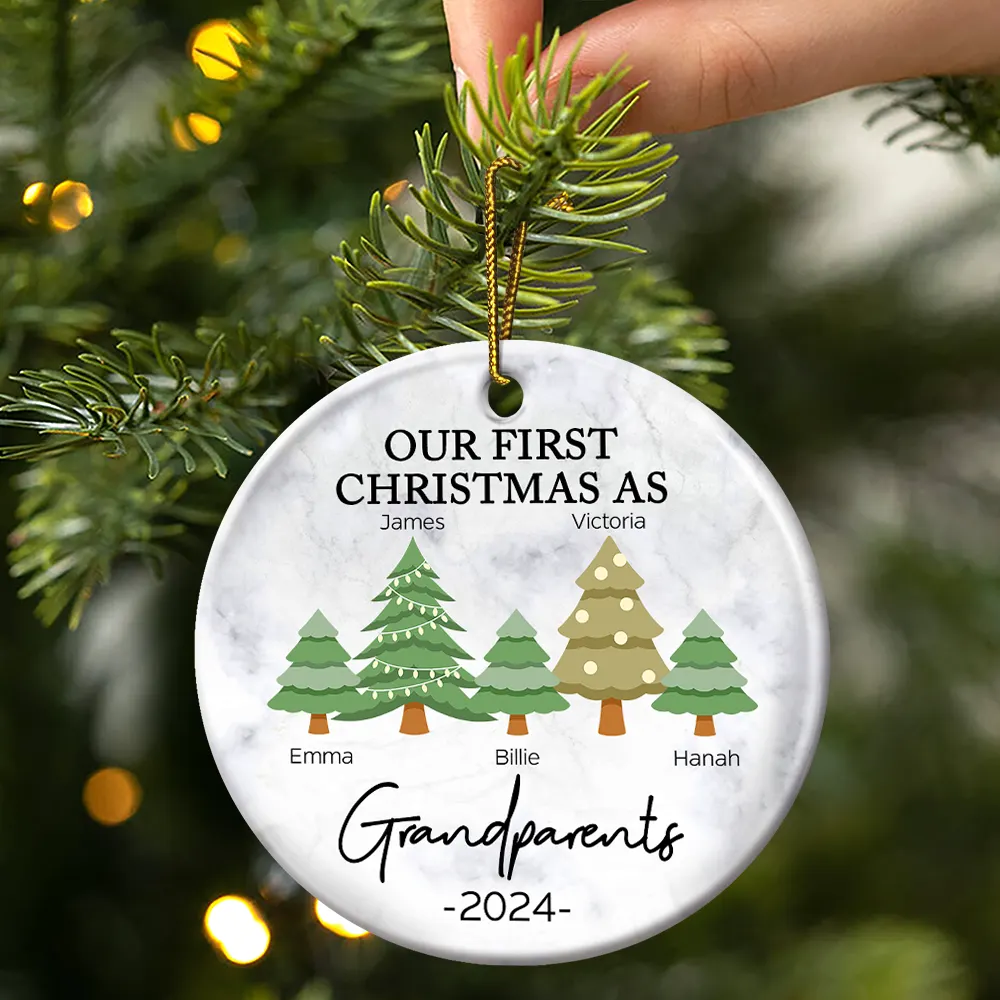First Christmas As Grandparents - Personalized Circle Ceramic Ornament - Image 3