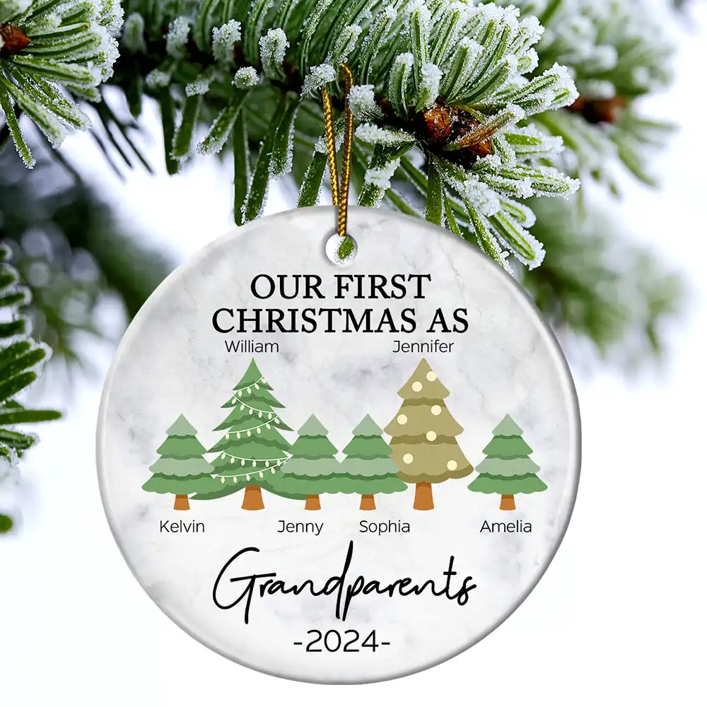 First Christmas As Grandparents - Personalized Circle Ceramic Ornament - Image 4