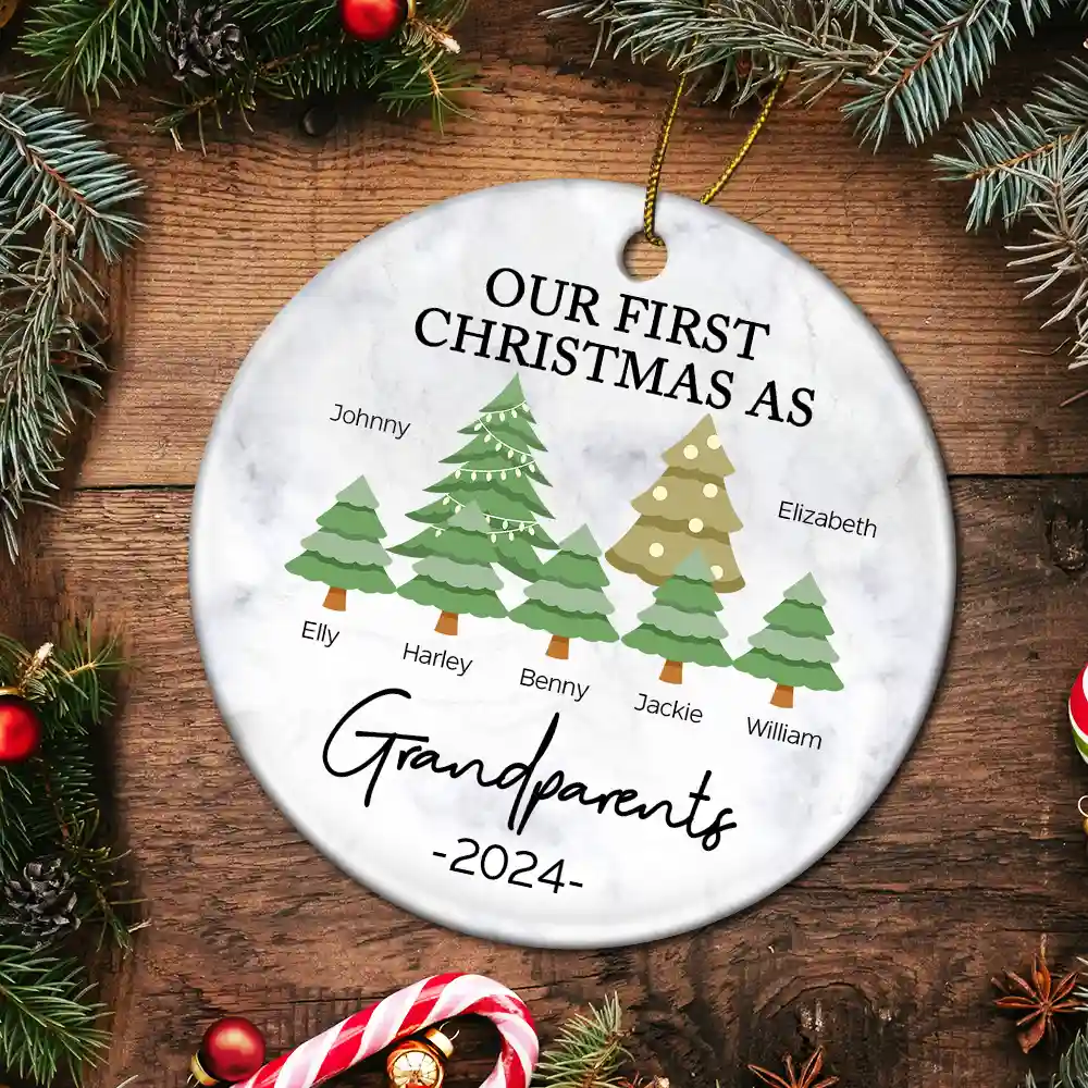 First Christmas As Grandparents - Personalized Circle Ceramic Ornament - Image 5