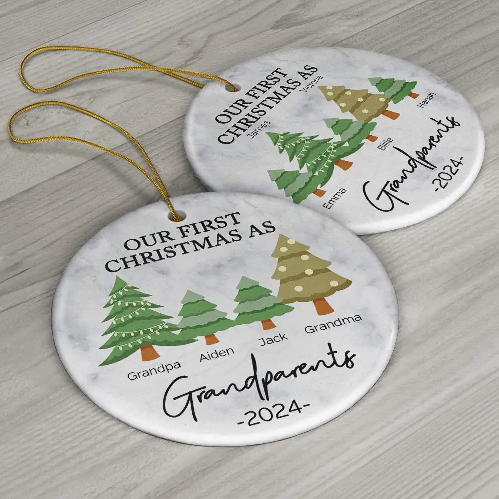 First Christmas As Grandparents - Personalized Circle Ceramic Ornament - Image 6