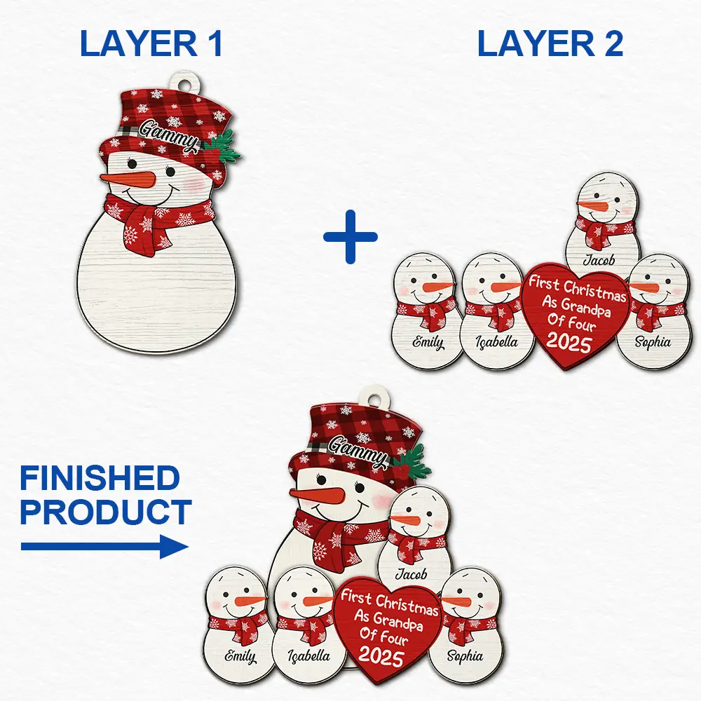 First Christmas As Grandparents Snowman - Personalized 2-Layered Wooden Ornament - Image 6
