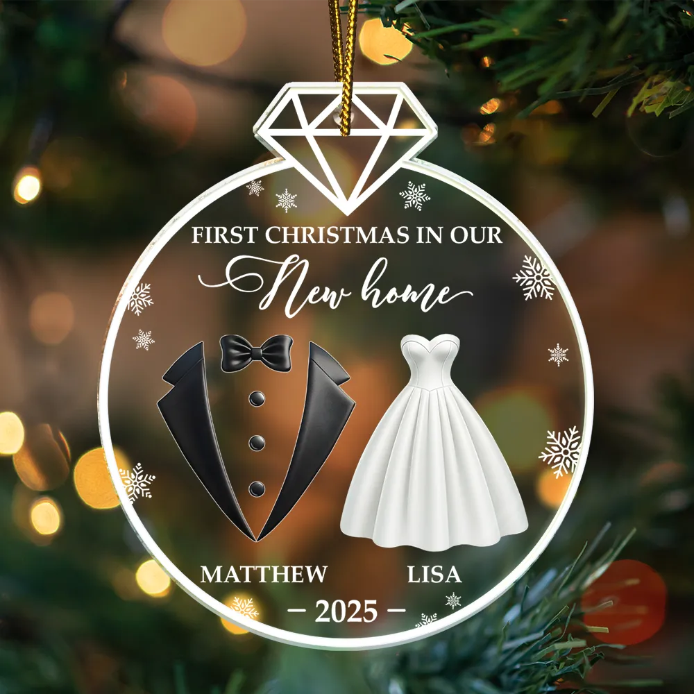 First Christmas As Married Bride Groom Couples - Personalized Custom Shaped Acrylic Ornament - Image 3