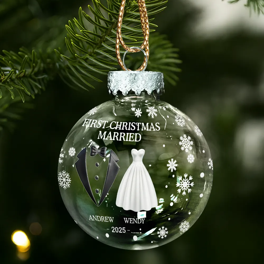 First Christmas As Married Couples - Personalized Ball Ornament - Image 2