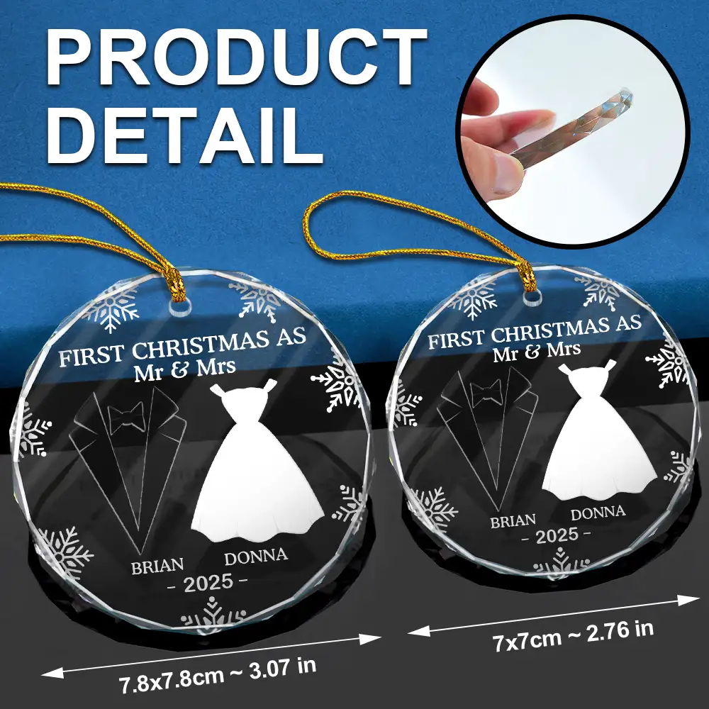 First Christmas As Married Couples - Personalized Heart Shaped Glass Ornament - Image 7
