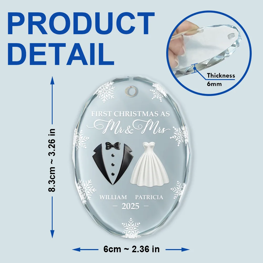 First Christmas As Married Couples - Personalized Oval Glass Ornament - Image 5