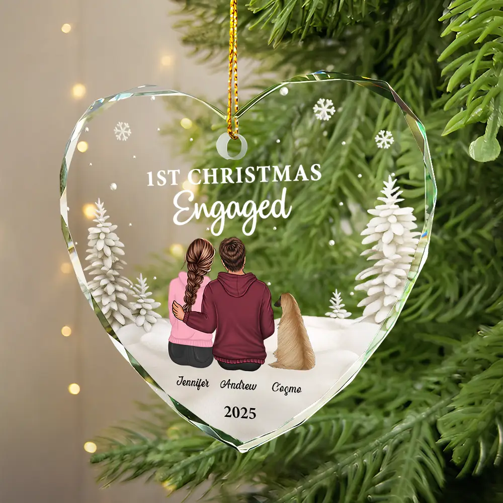 First Christmas As Mr & Mrs Dog Cat - Personalized Heart Shaped Glass Ornament - Image 2
