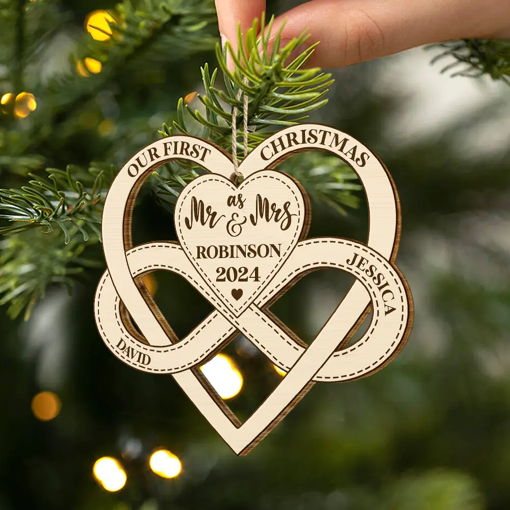 First Christmas As Mr & Mrs - Gift For Couples - Personalized Wooden Cutout Ornament - Image 2