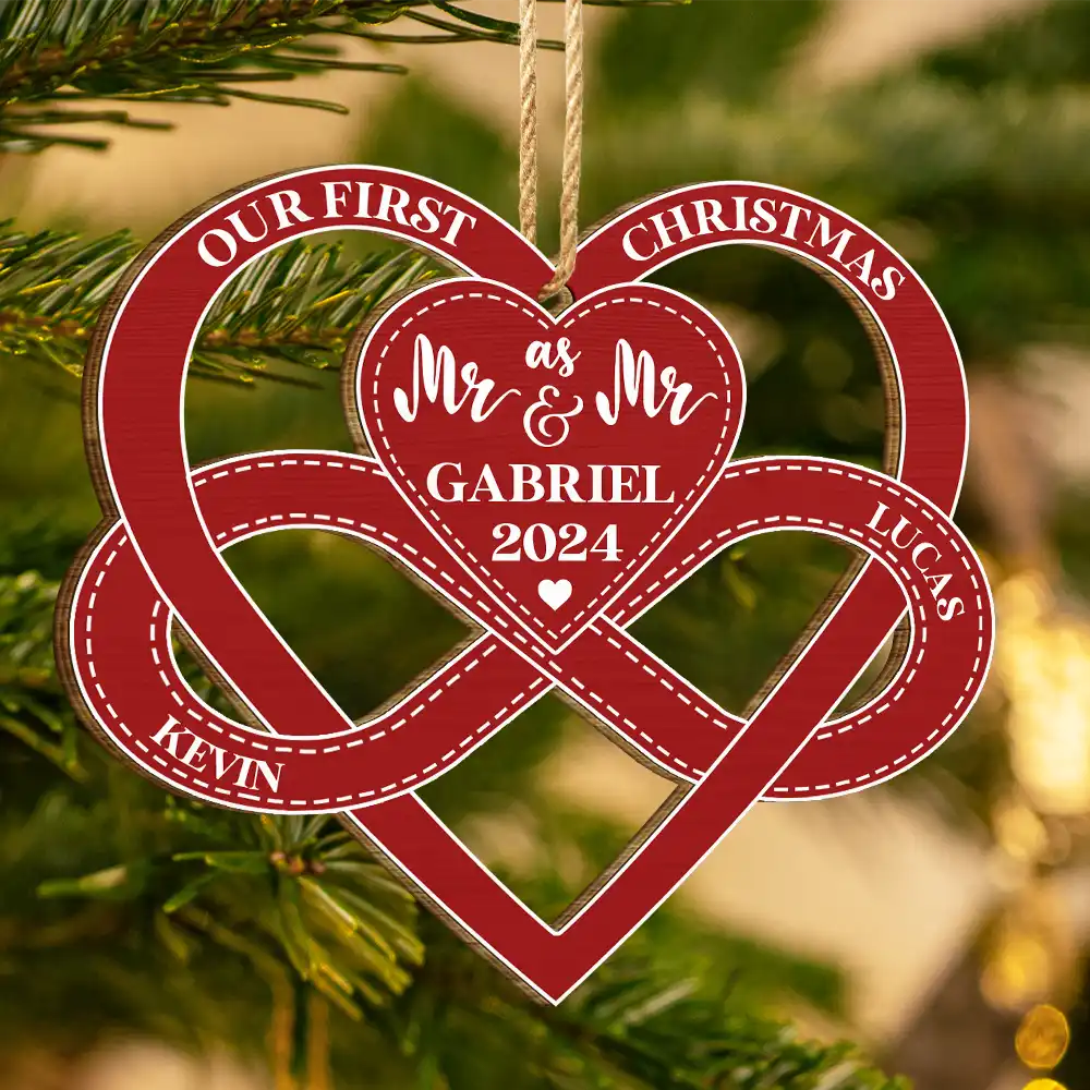 First Christmas As Mr & Mrs - Gift For Couples - Personalized Wooden Cutout Ornament - Image 3