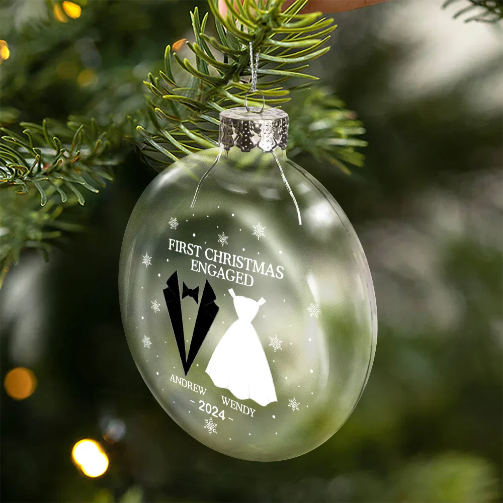 First Christmas As Mr & Mrs Married Couples - Personalized Clear Flat Ball Ornament - Image 2