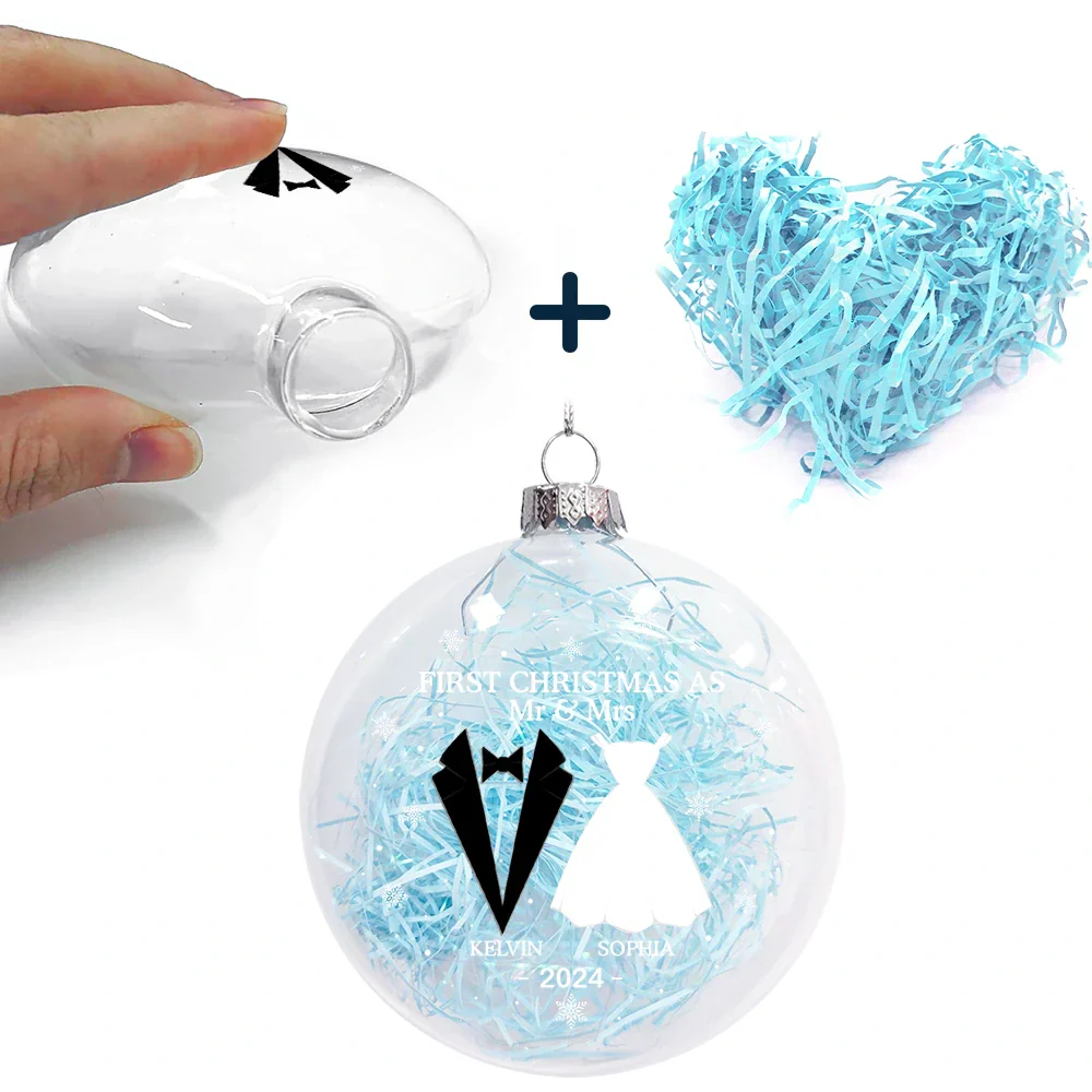 First Christmas As Mr & Mrs Married Couples - Personalized Clear Flat Ball Ornament - Image 5