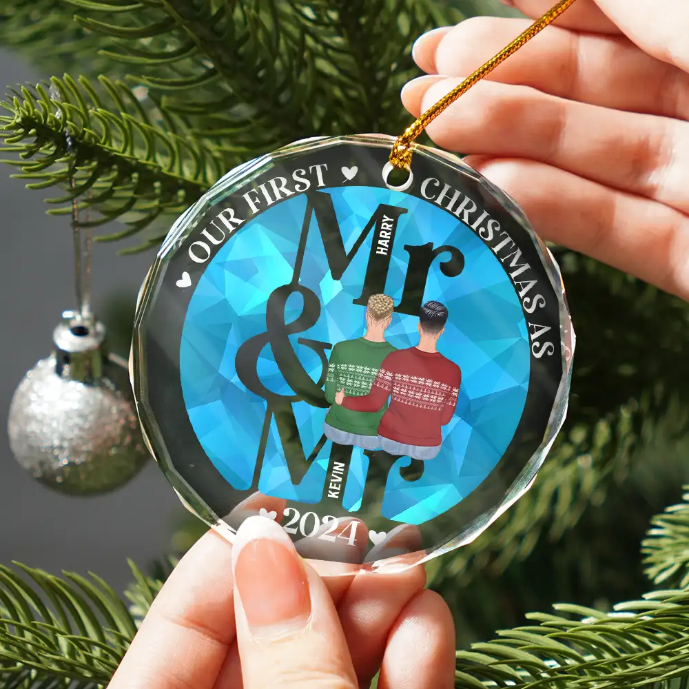First Christmas As Mr Mrs - Personalized Circle Glass Ornament - Image 2