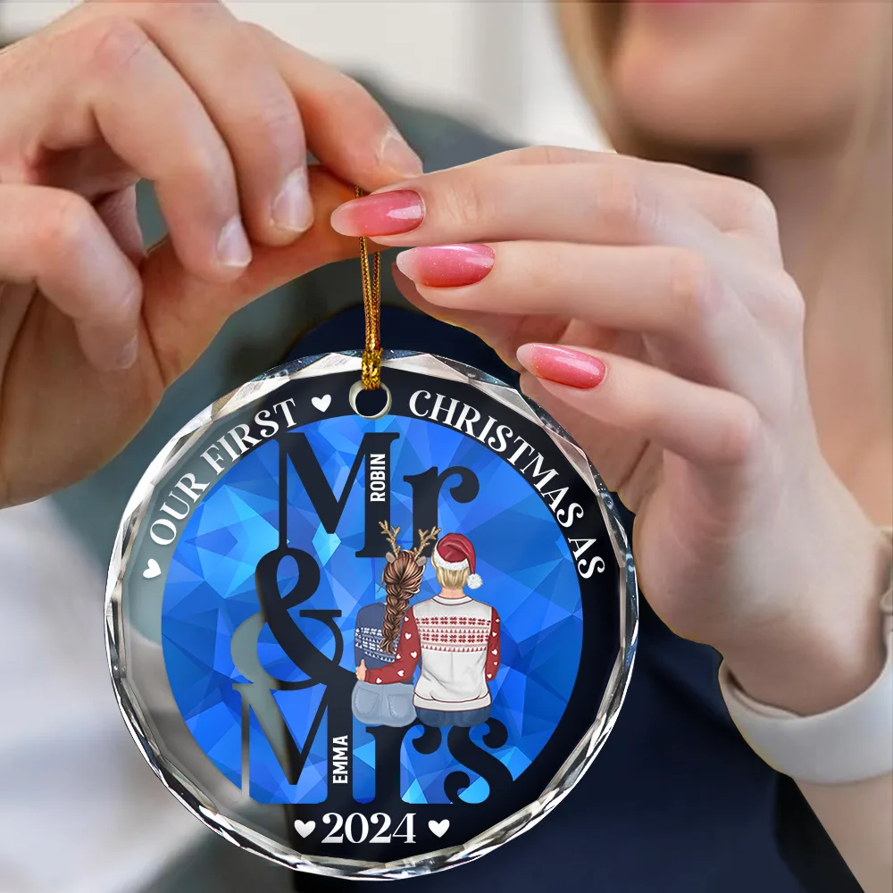 First Christmas As Mr Mrs - Personalized Circle Glass Ornament - Image 4