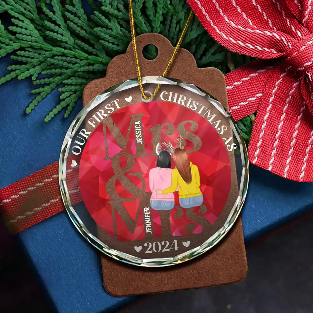 First Christmas As Mr Mrs - Personalized Circle Glass Ornament - Image 5