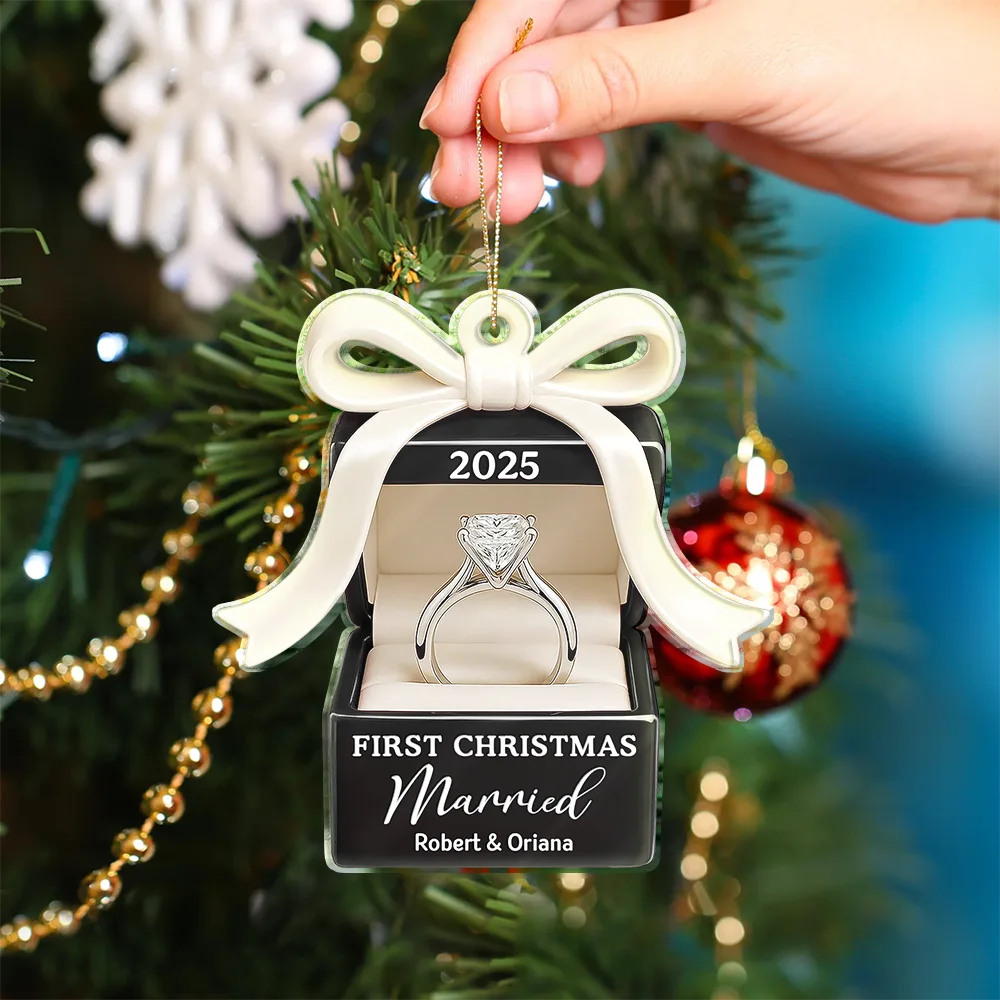 First Christmas As Mr. & Mrs. - Personalized Custom Shaped Acrylic Ornament - Image 4