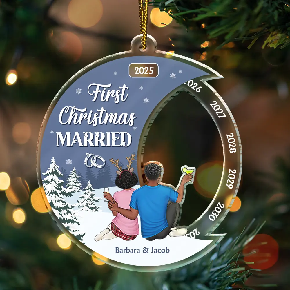 First Christmas As Mr & Mrs - Personalized Custom Shaped Acrylic Ornament - Image 3