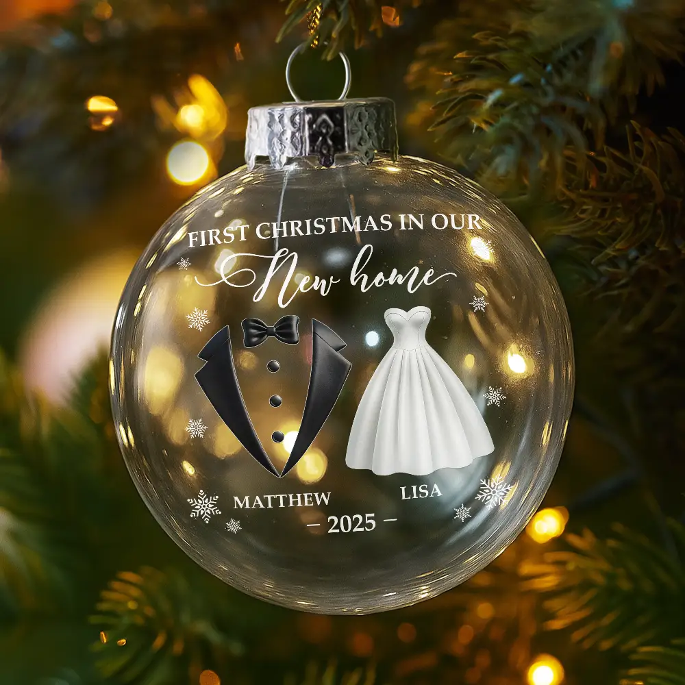 First Christmas As Mr & Mrs - Personalized Glass Bauble Ornament - Image 4