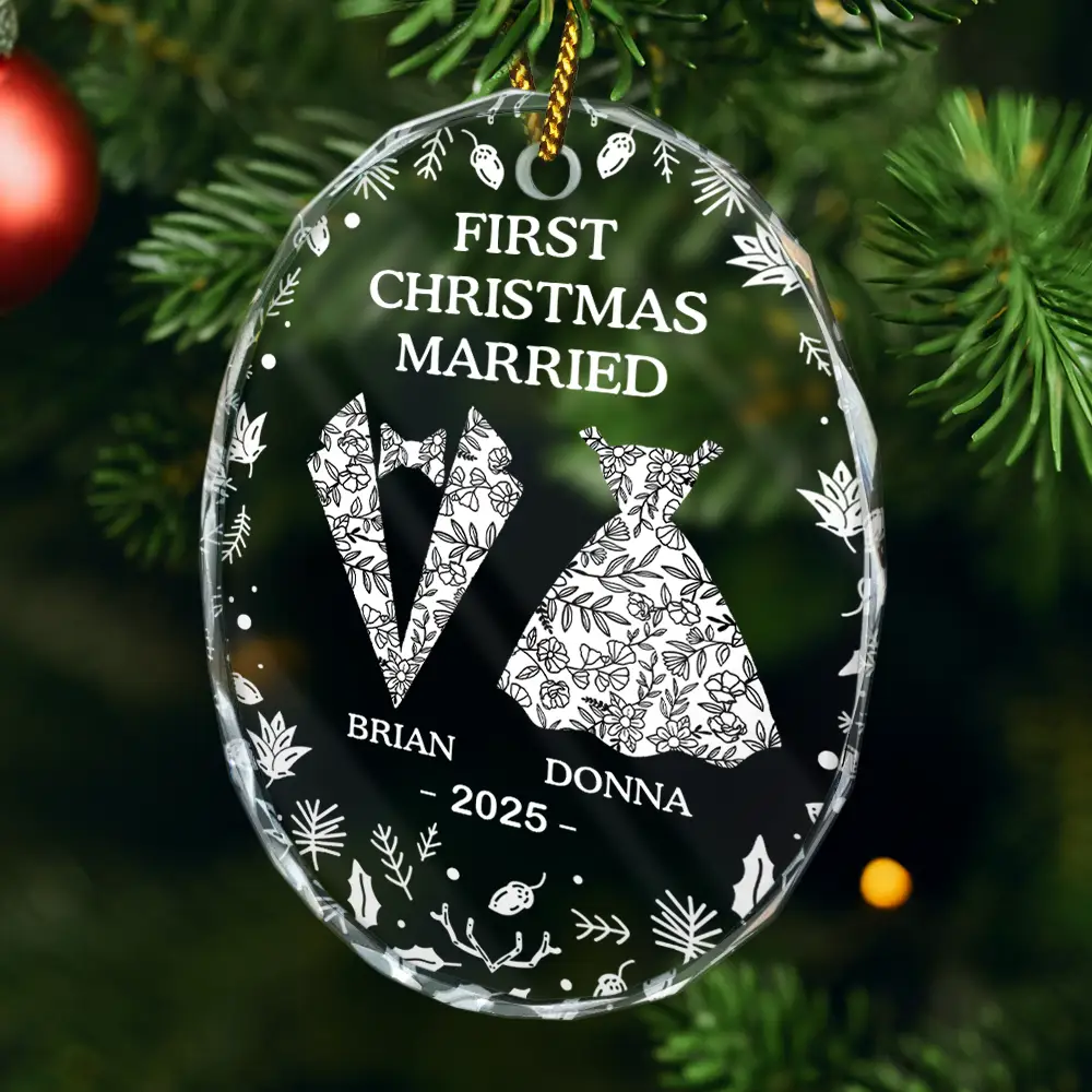 First Christmas As Mr & Mrs - Personalized Oval Glass Ornament - Image 4