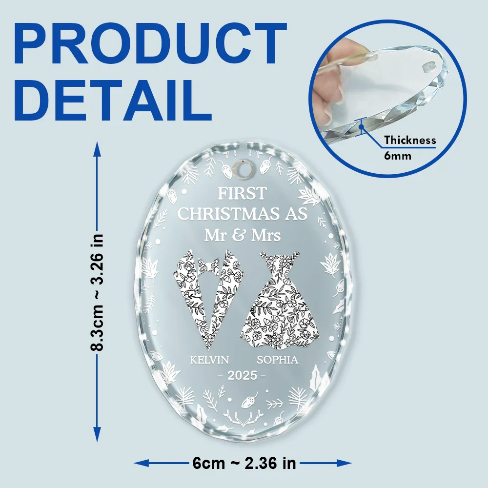 First Christmas As Mr & Mrs - Personalized Oval Glass Ornament - Image 5