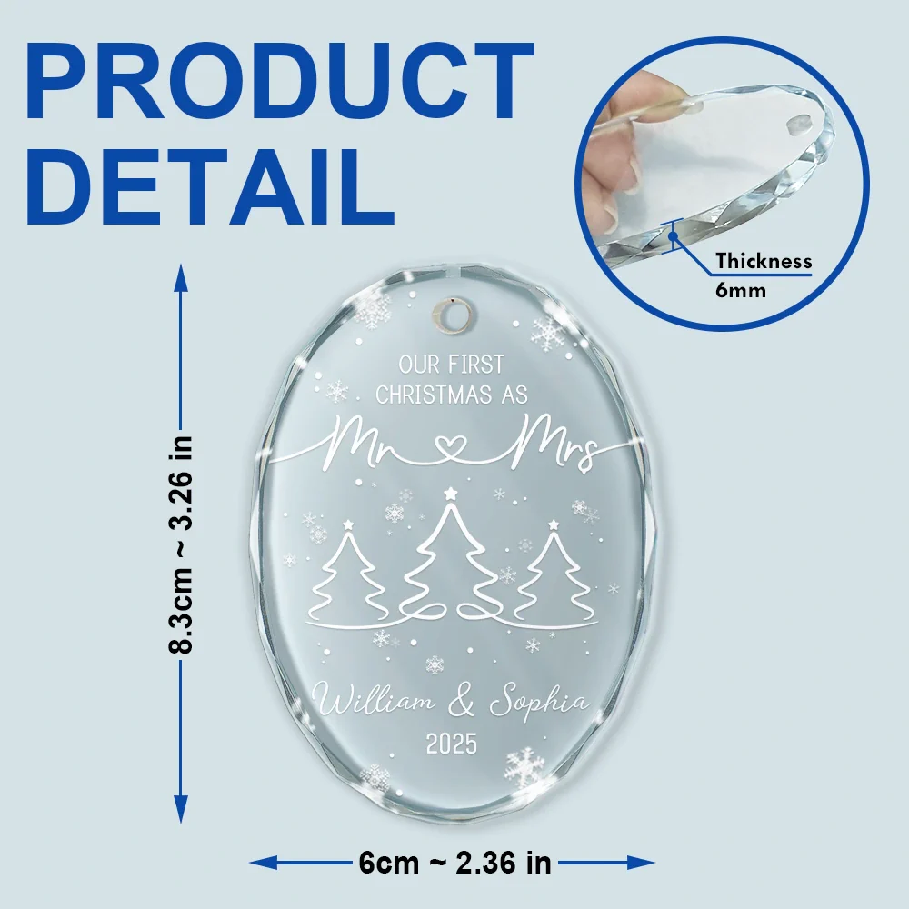 First Christmas As Mr & Mrs Pine Tree - Personalized Oval Glass Ornament - Image 5