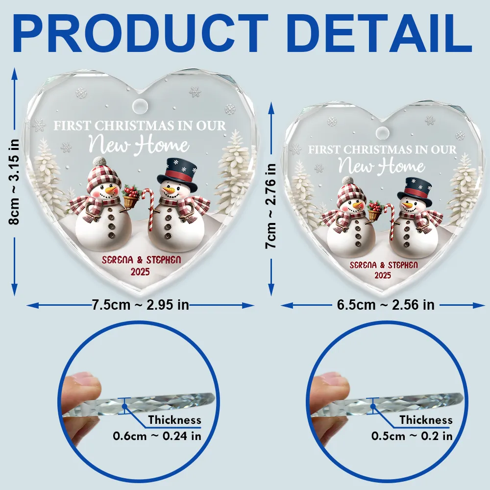 First Christmas As Mr & Mrs Snowman - Personalized Heart Shaped Glass Ornament - Image 5