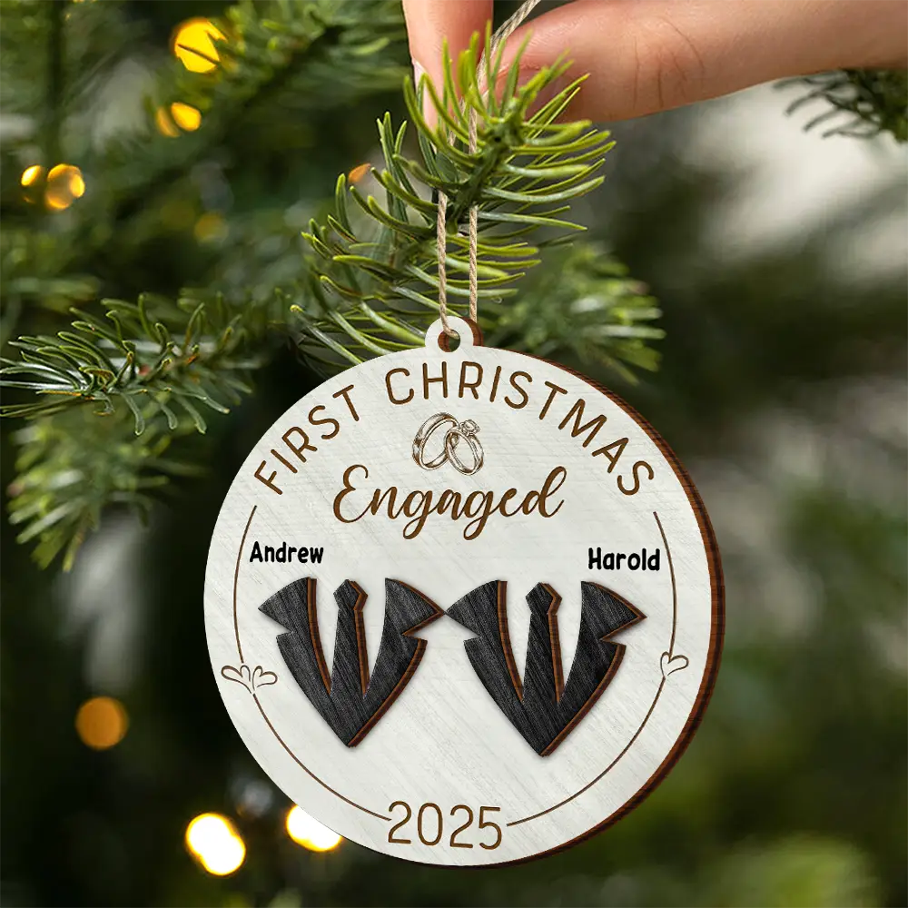 First Christmas As Mr & Mrs Wedding Couples - Personalized 2-Layered Wooden Ornament - Image 2