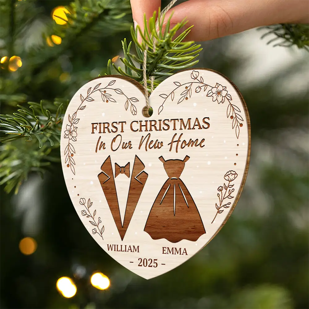 First Christmas As Mr & Mrs Wedding Couples - Personalized Custom Shaped Wooden Ornament - Image 2