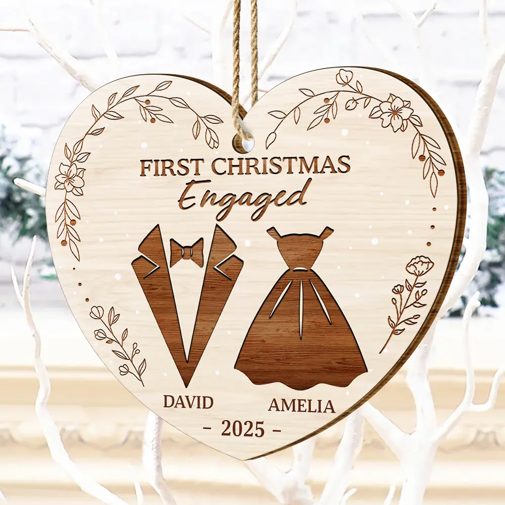 First Christmas As Mr & Mrs Wedding Couples - Personalized Custom Shaped Wooden Ornament - Image 4
