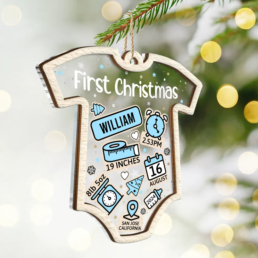 First Christmas Baby New Dad & Mom - Personalized 2-Layered Mix Ornament - Image 2