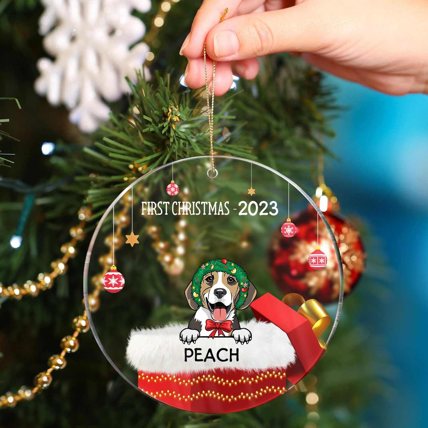 First Christmas - Christmas Gift For Family - Personalized Circle Acrylic Ornament - Image 4