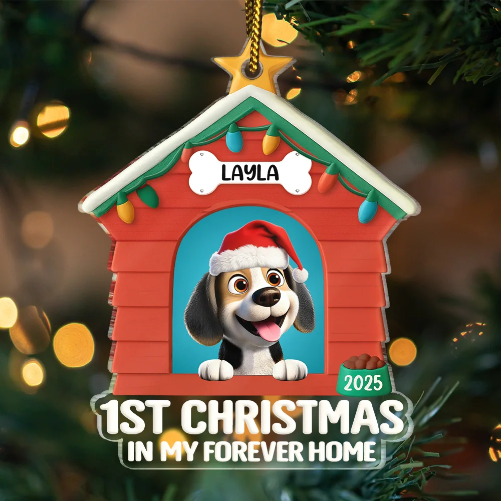 First Christmas In My Forever Dog House - Personalized Custom Shaped Acrylic Ornament - Image 3