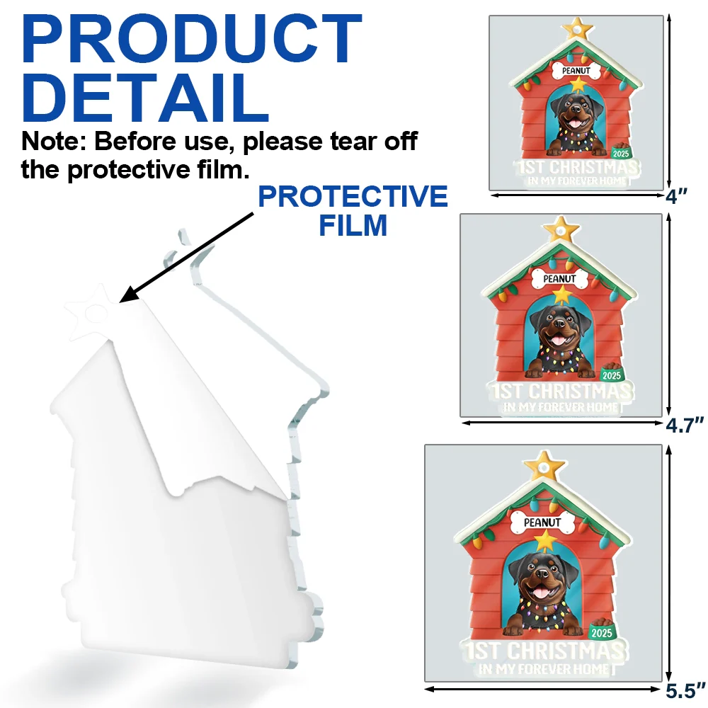 First Christmas In My Forever Dog House - Personalized Custom Shaped Acrylic Ornament - Image 6