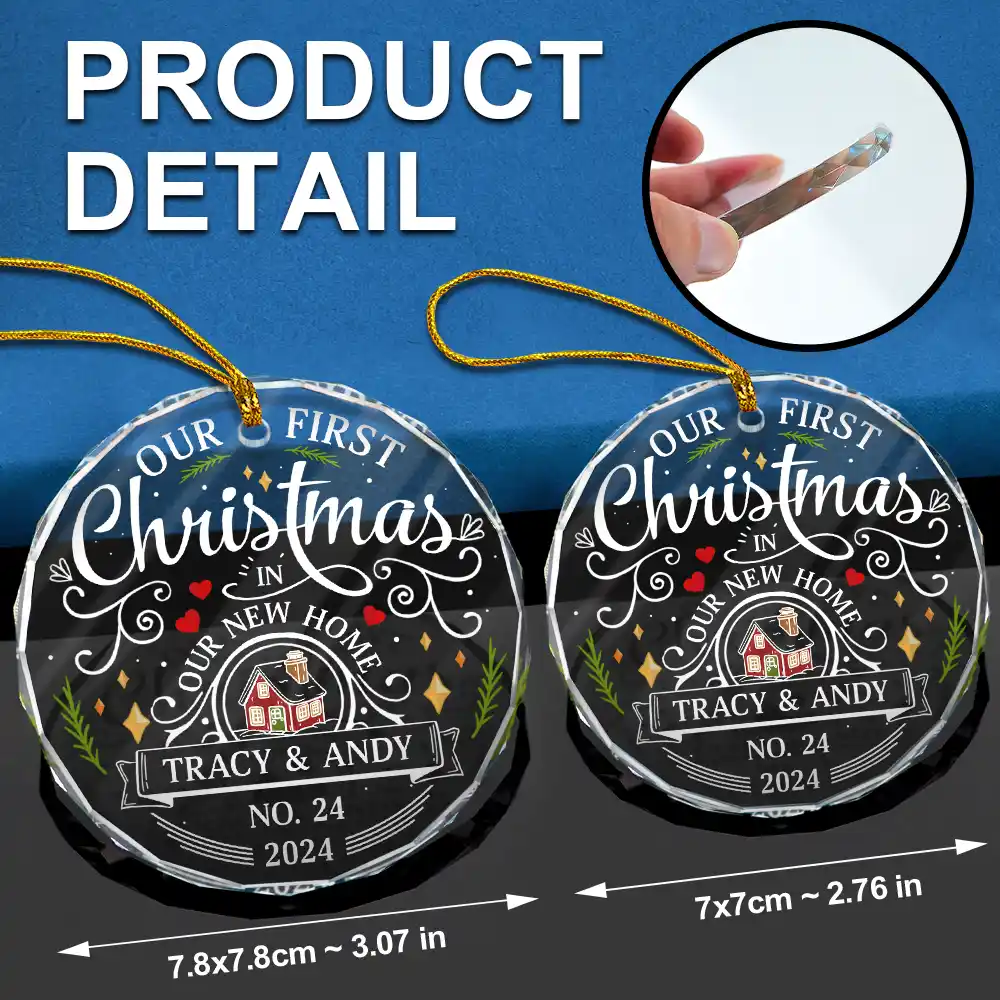 First Christmas In New Home Couples Family - Personalized Circle Glass Ornament - Image 6