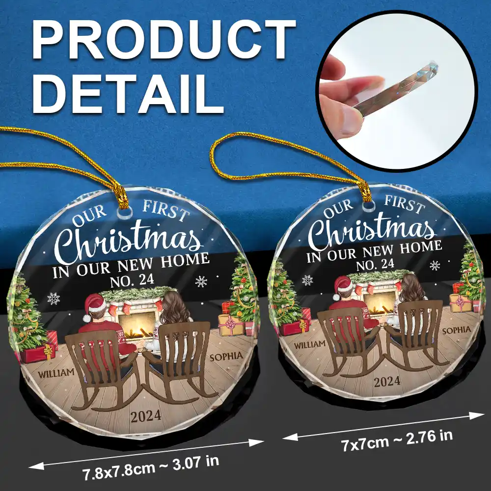First Christmas In New Home Family Couples - Personalized Circle Glass Ornament - Image 6