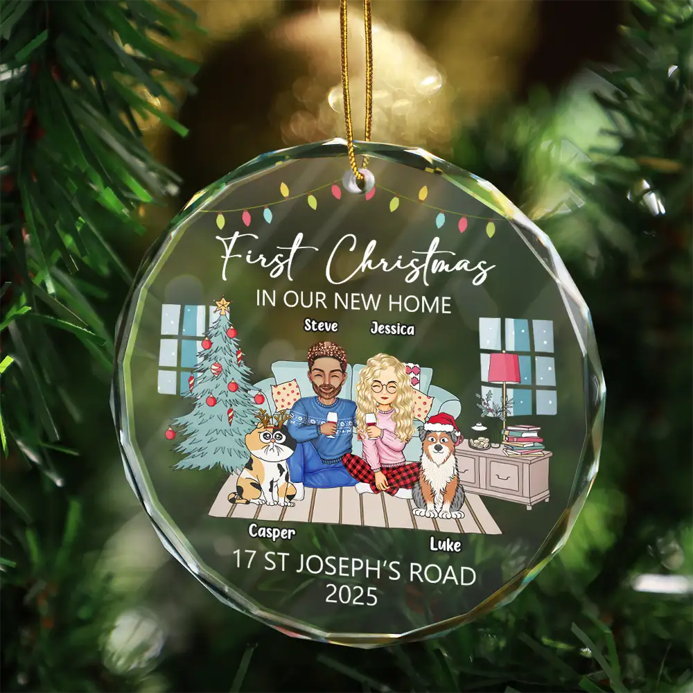 First Christmas In New Home - Personalized Circle Glass Ornament - Image 3