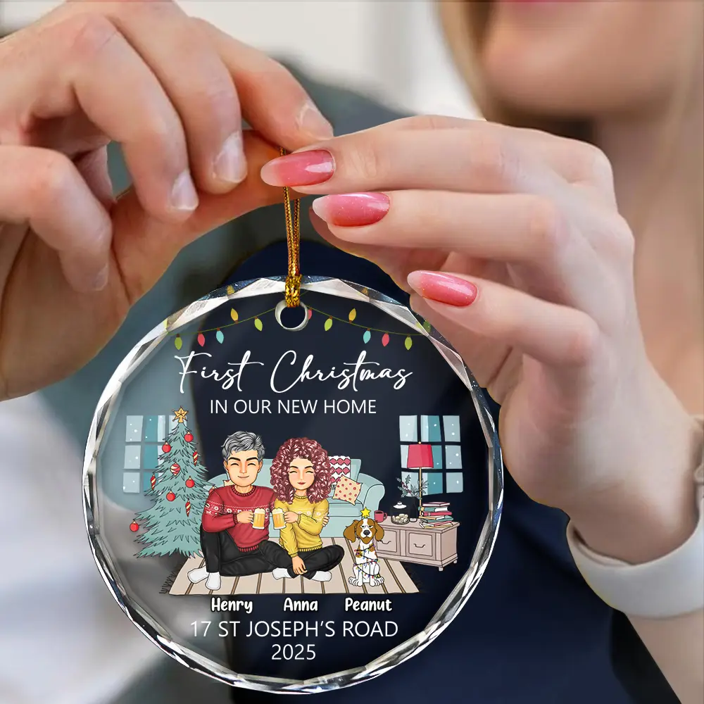 First Christmas In New Home - Personalized Circle Glass Ornament - Image 4