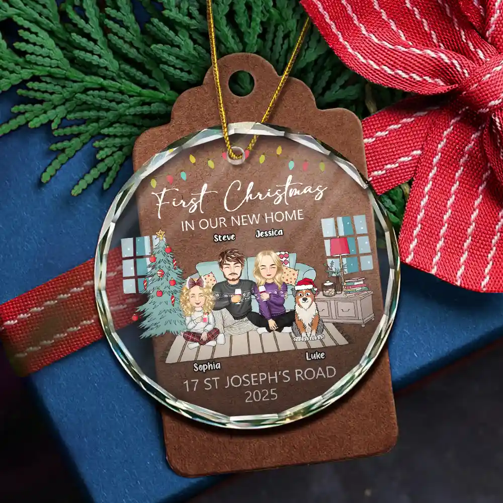 First Christmas In New Home - Personalized Circle Glass Ornament - Image 5