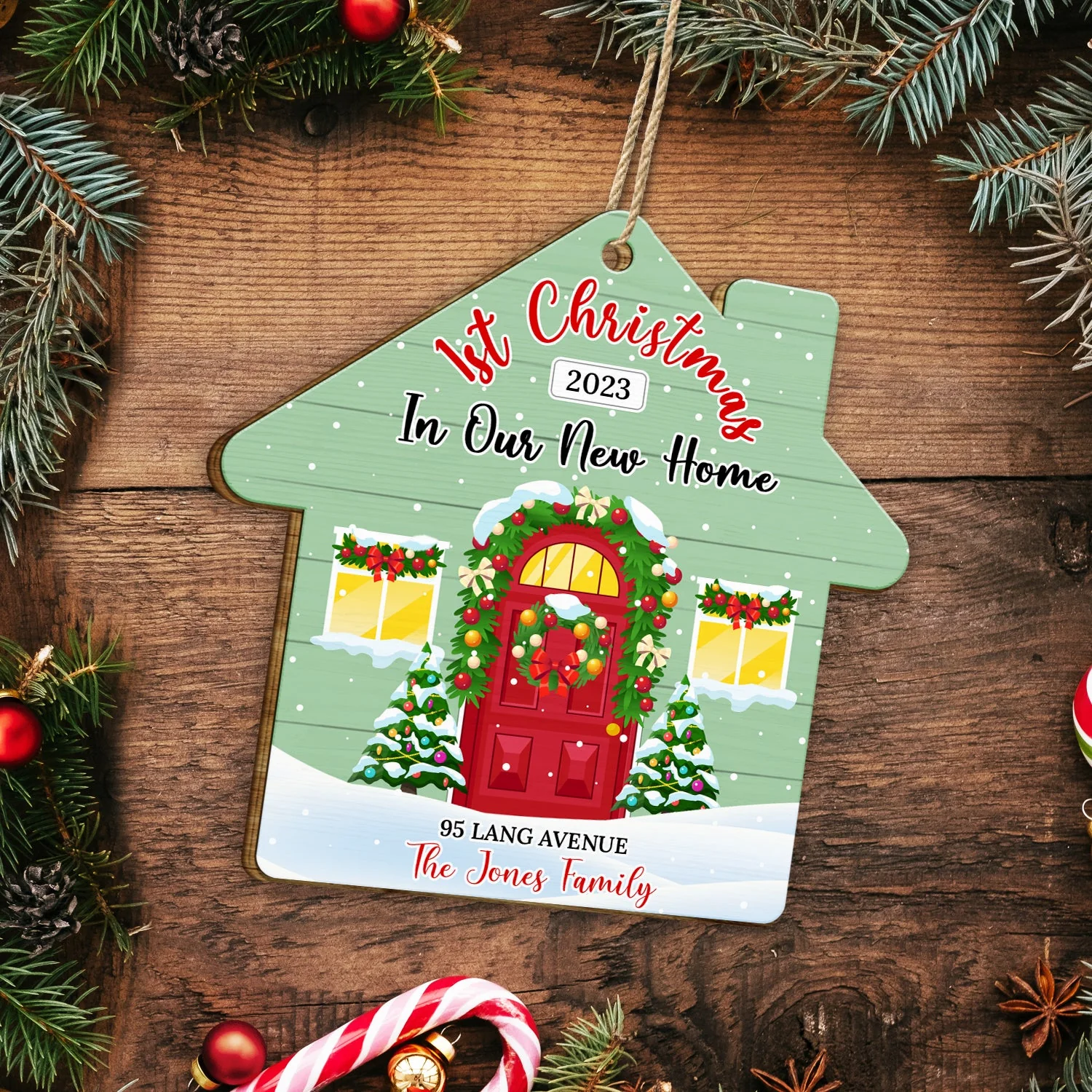 First Christmas In Our New Home - Christmas, Gift For Couple, Family - Personalized Custom Shaped Wooden Ornament - Image 5