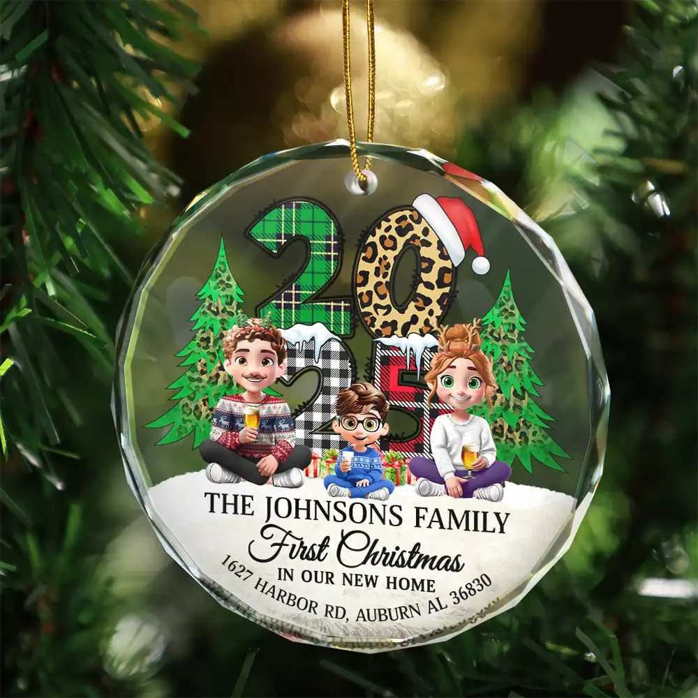 First Christmas In Our New Home Family Version - Personalized Circle Glass Ornament - Image 3